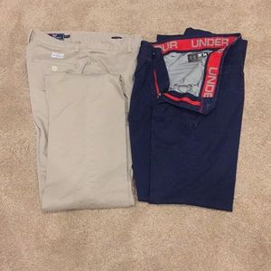 Blue Under Armour pants and Vineyard Vines khakis